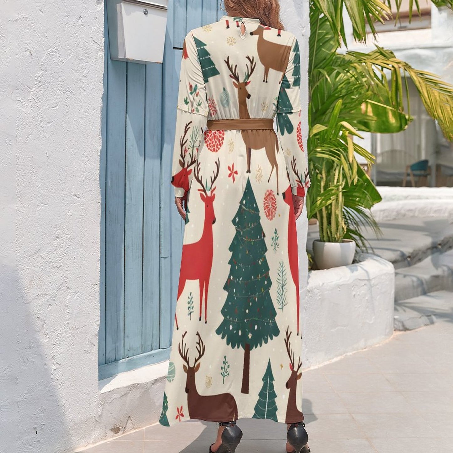 Turtle Neck Long Dress for WomenxQ (All-Over Printing)