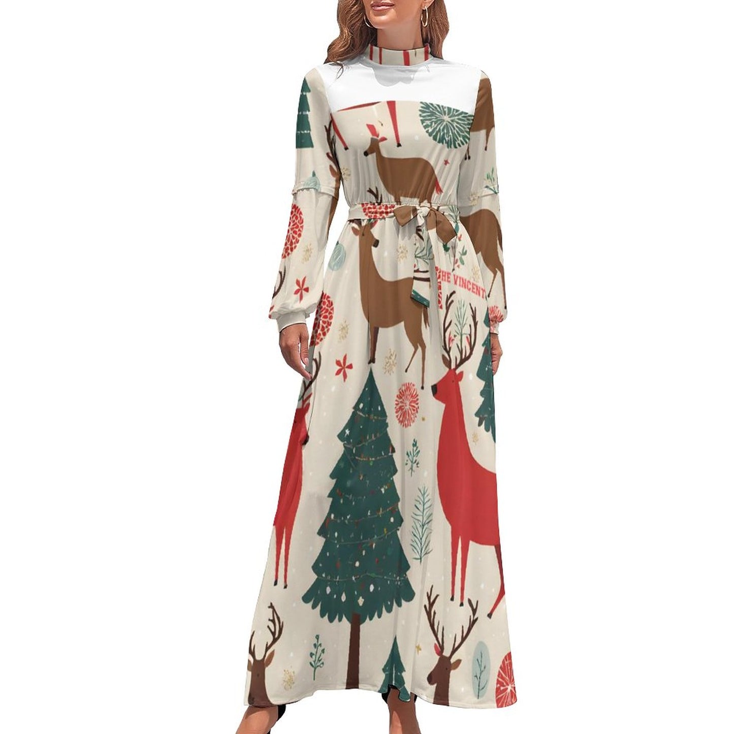 Turtle Neck Long Dress for WomenxQ (All-Over Printing)